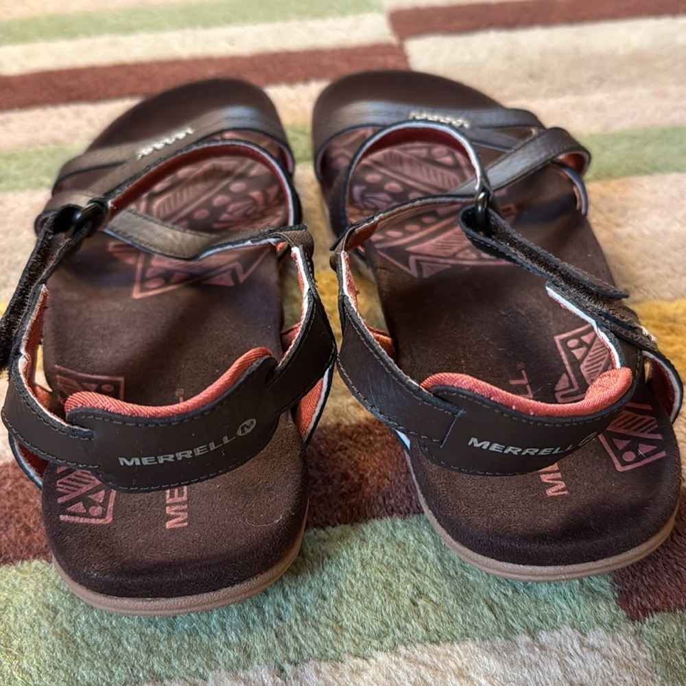 Merrell Sandspur Rose Sandals Cocoa/Coral Leather Comfort Ankle Strap size 10 - Picture 4 of 11